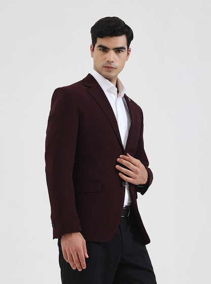 Wine Solid Regular Fit Blazer | Wyre