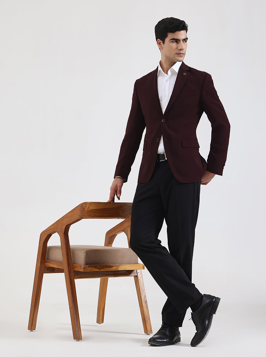 Wine Solid Regular Fit Blazer | Wyre