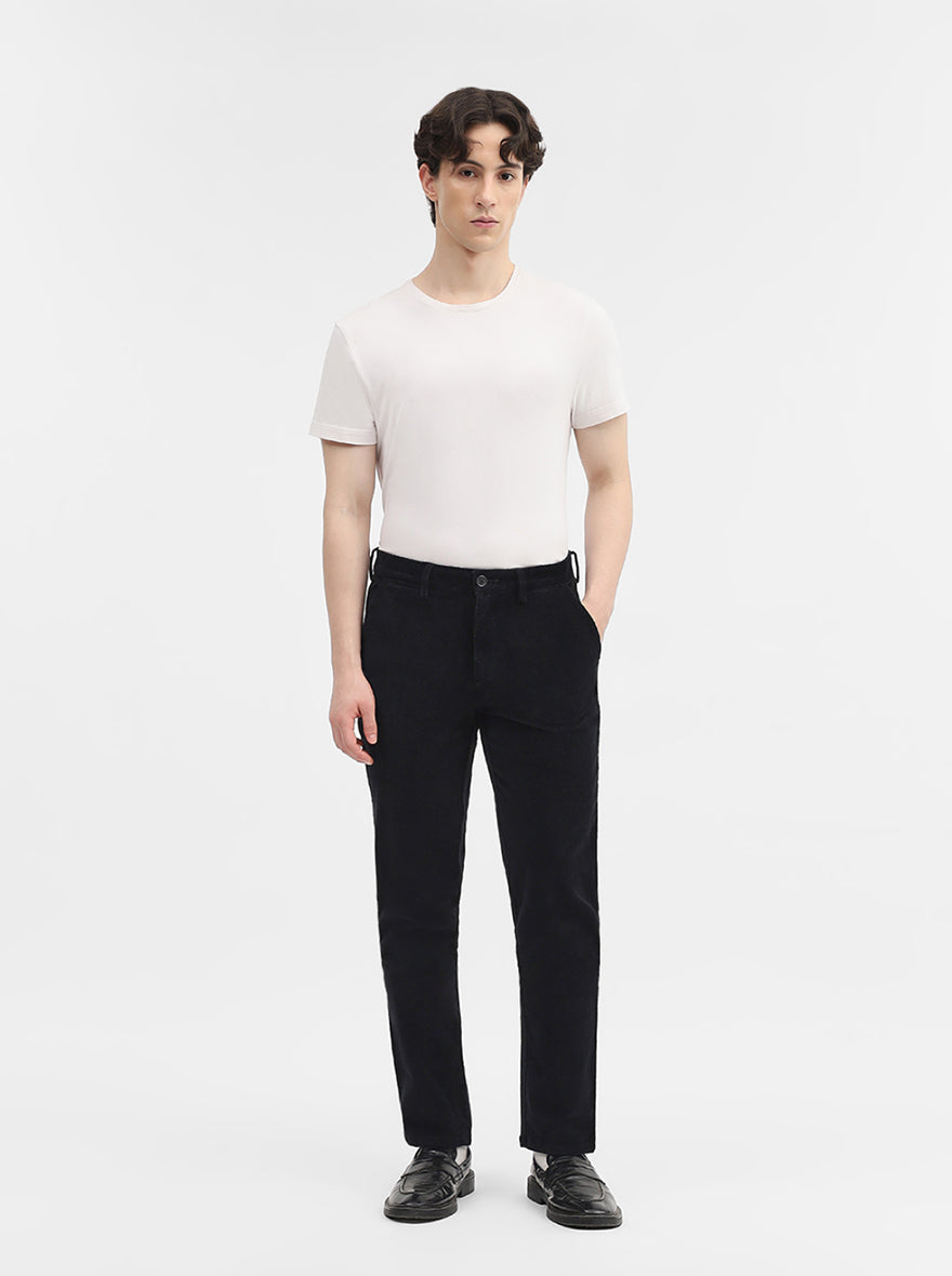 Black Solid Uno Fit Casual Trouser | JadeBlue