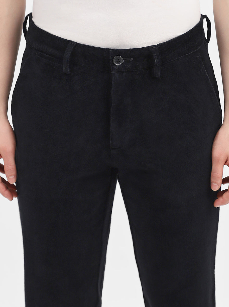 Black Solid Uno Fit Casual Trouser | JadeBlue