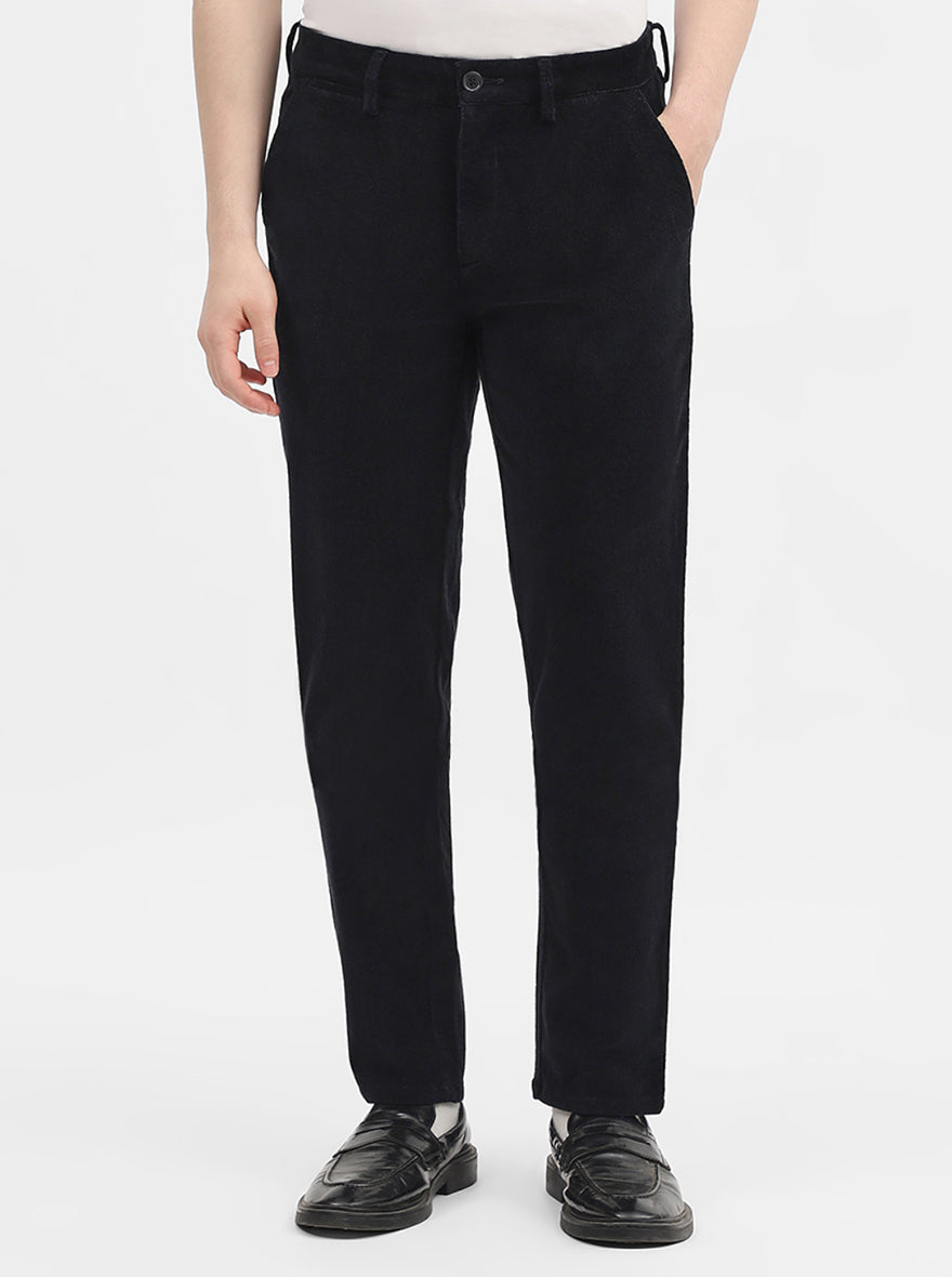Black Solid Uno Fit Casual Trouser | JadeBlue