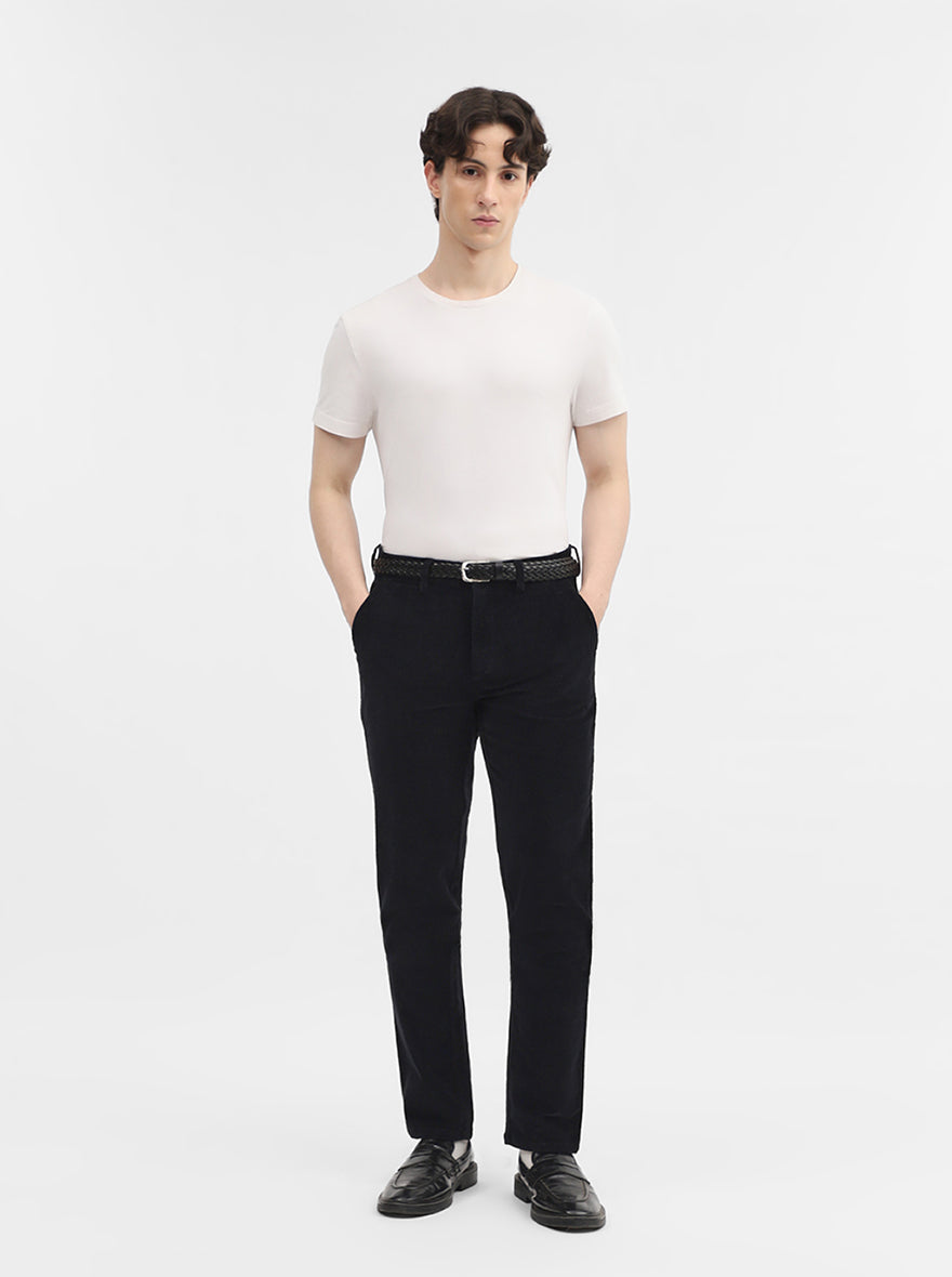 Black Solid Uno Fit Casual Trouser | JadeBlue