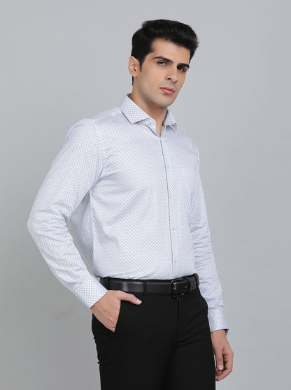 White Printed Regular Fit Formal Shirt | Greenfibre