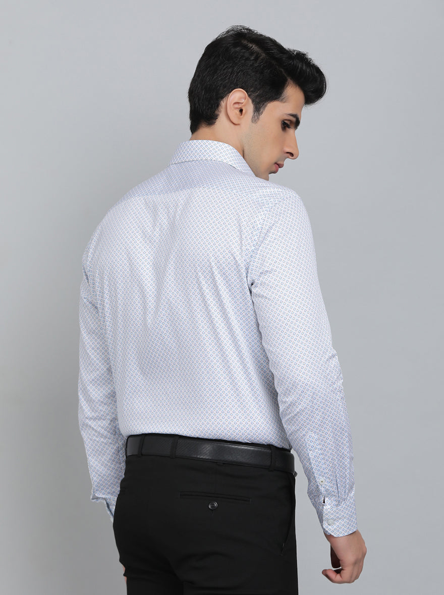 White Printed Regular Fit Formal Shirt | Greenfibre