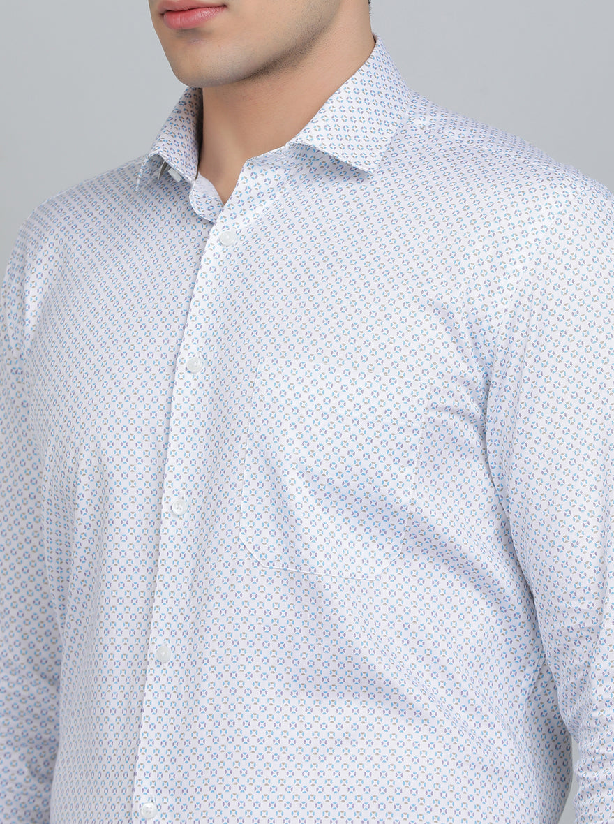 White Printed Regular Fit Formal Shirt | Greenfibre