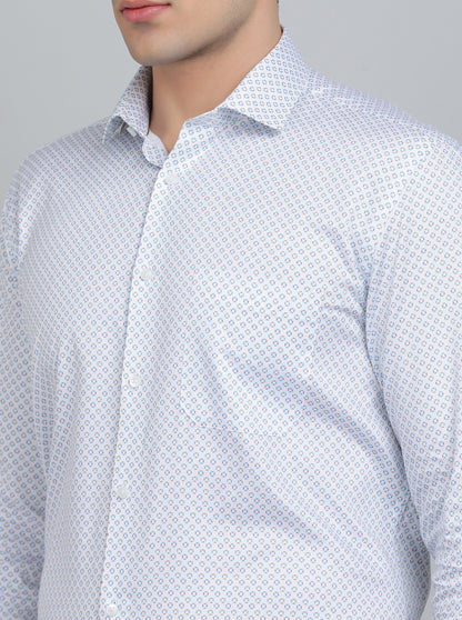White Printed Regular Fit Formal Shirt | Greenfibre