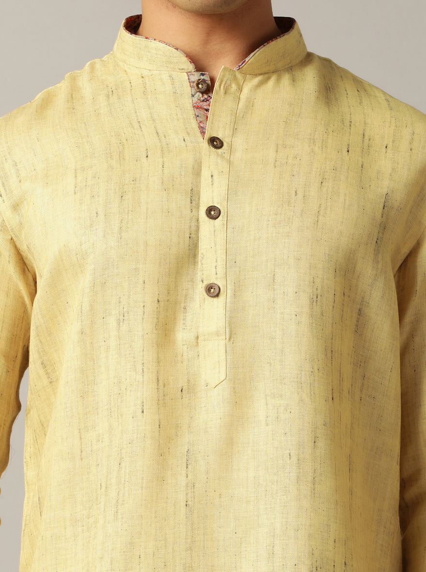 Yellow Self Textured Kurta | The Kurta Company