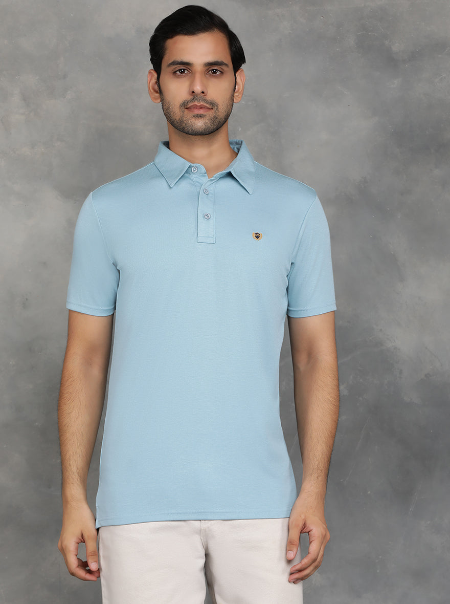 Light Blue Solid Regular Fit Polo T-Shirt | JadeBlue