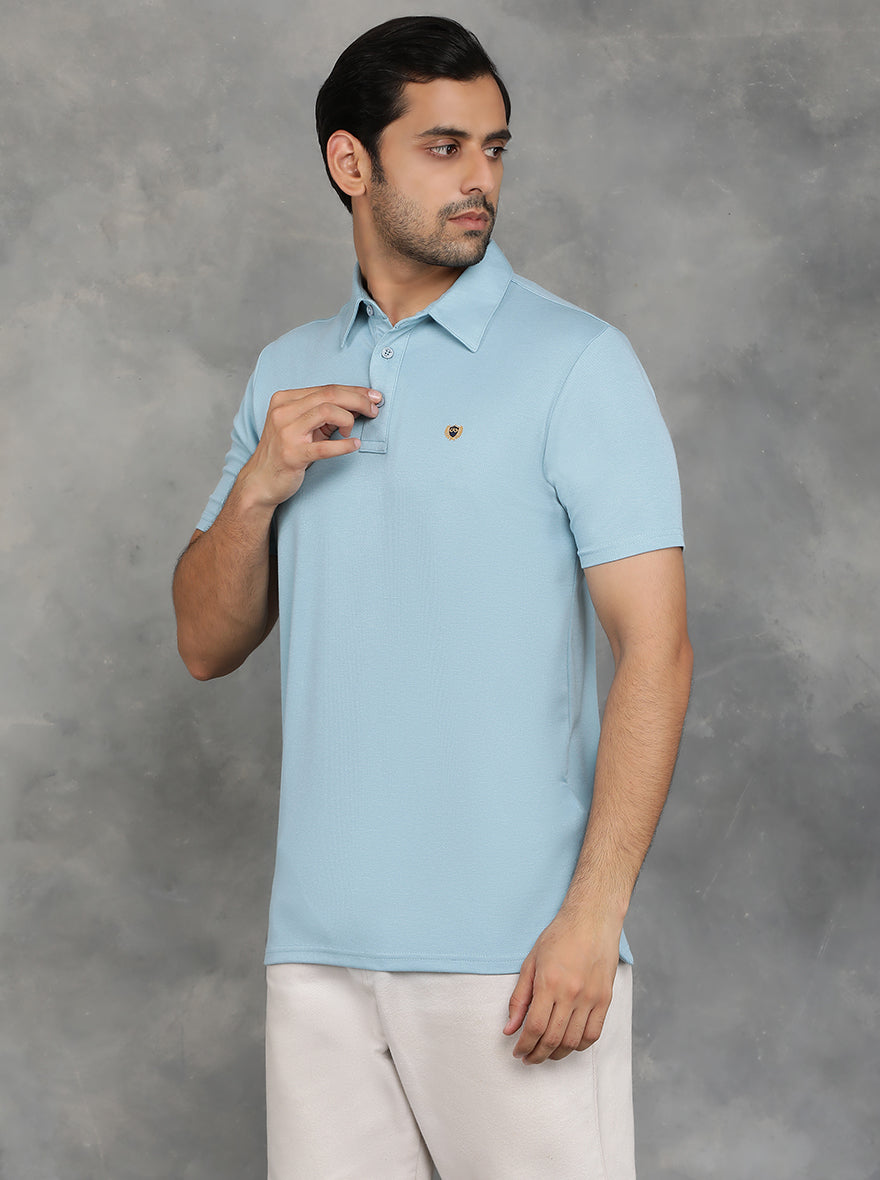 Light Blue Solid Regular Fit Polo T-Shirt | JadeBlue