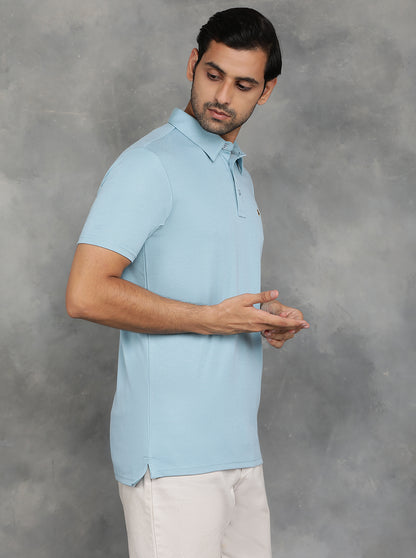 Light Blue Solid Regular Fit Polo T-Shirt | JadeBlue