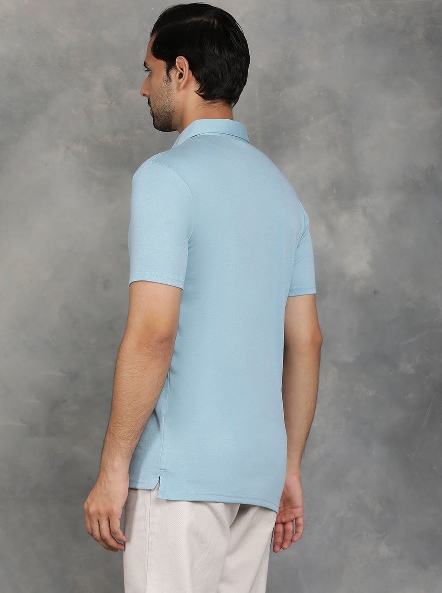 Light Blue Solid Regular Fit Polo T-Shirt | JadeBlue
