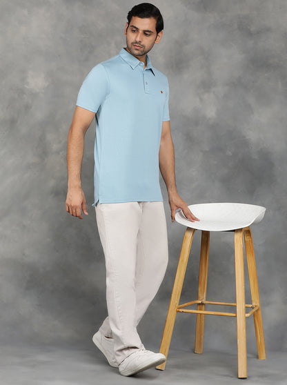 Light Blue Solid Regular Fit Polo T-Shirt | JadeBlue