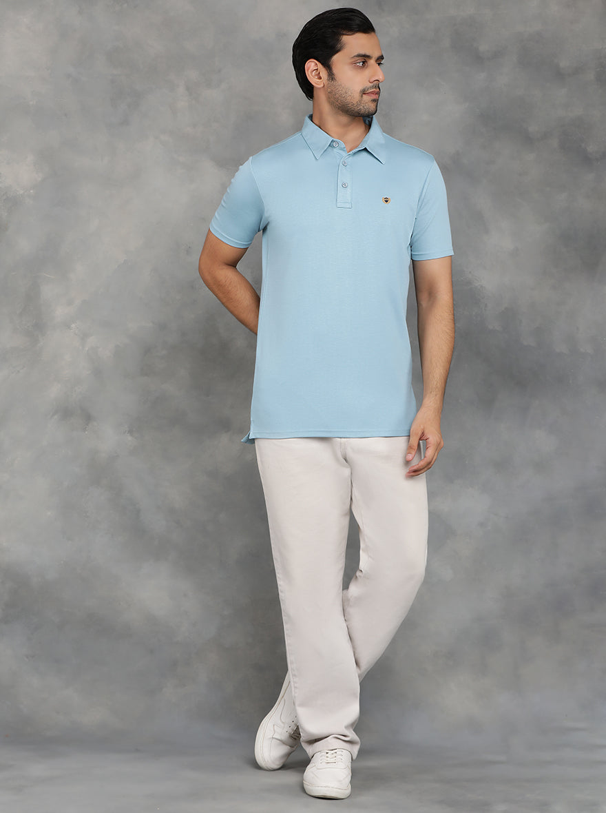 Light Blue Solid Regular Fit Polo T-Shirt | JadeBlue