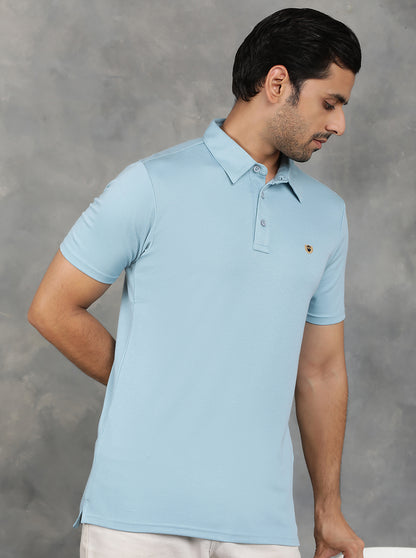 Light Blue Solid Regular Fit Polo T-Shirt | JadeBlue
