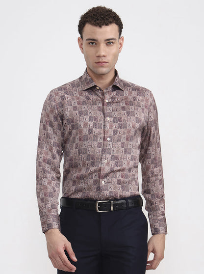Maroon Printed Slim Fit Formal Shirt | JadeBlue Super Luxe