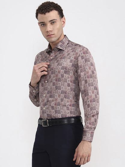 Maroon Printed Slim Fit Formal Shirt | JadeBlue Super Luxe
