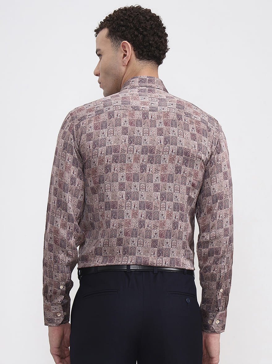 Maroon Printed Slim Fit Formal Shirt | JadeBlue Super Luxe