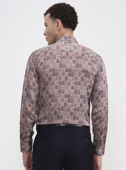 Maroon Printed Slim Fit Formal Shirt | JadeBlue Super Luxe