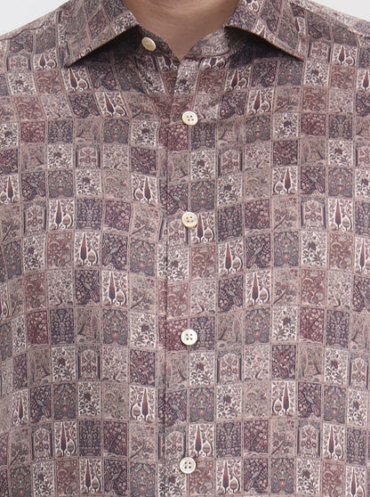 Maroon Printed Slim Fit Formal Shirt | JadeBlue Super Luxe