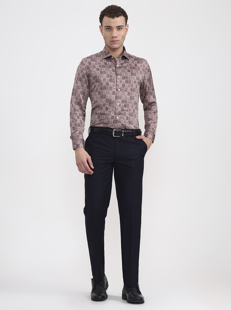 Maroon Printed Slim Fit Formal Shirt | JadeBlue Super Luxe