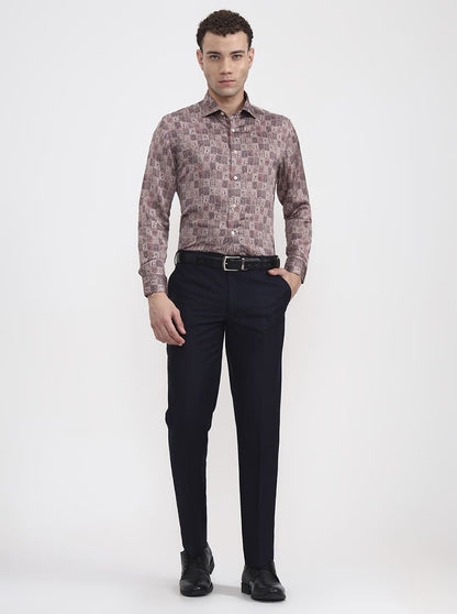 Maroon Printed Slim Fit Formal Shirt | JadeBlue Super Luxe