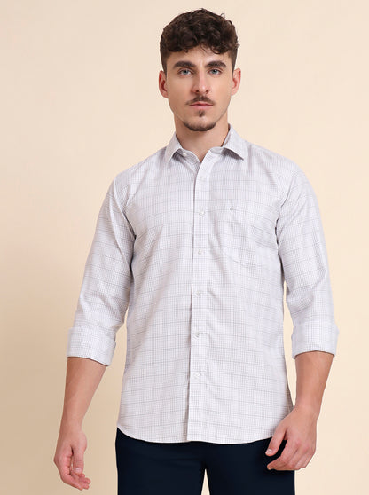 White & Grey Checked Smart Fit Semi Casual Shirt | Greenfibre