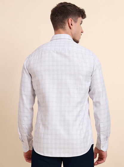 White & Grey Checked Smart Fit Semi Casual Shirt | Greenfibre