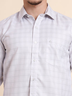 White & Grey Checked Smart Fit Semi Casual Shirt | Greenfibre