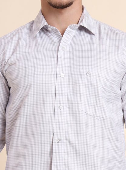 White & Grey Checked Smart Fit Semi Casual Shirt | Greenfibre