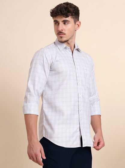 White & Grey Checked Smart Fit Semi Casual Shirt | Greenfibre