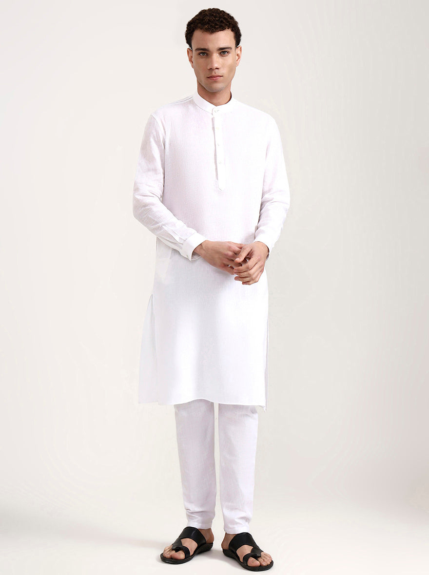 White Solid Modi Kurta | JadeBlue