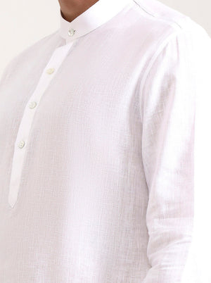 White Solid Modi Kurta | JadeBlue