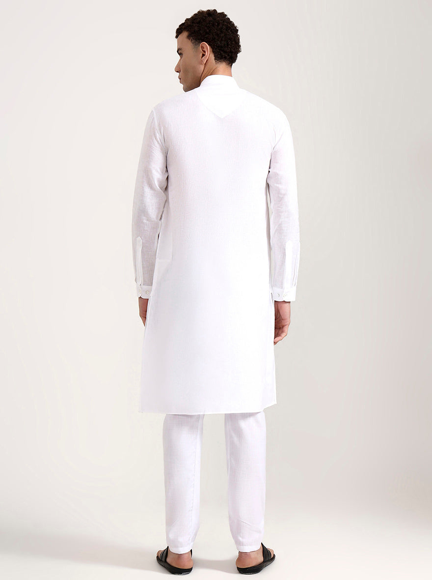 White Solid Modi Kurta | JadeBlue