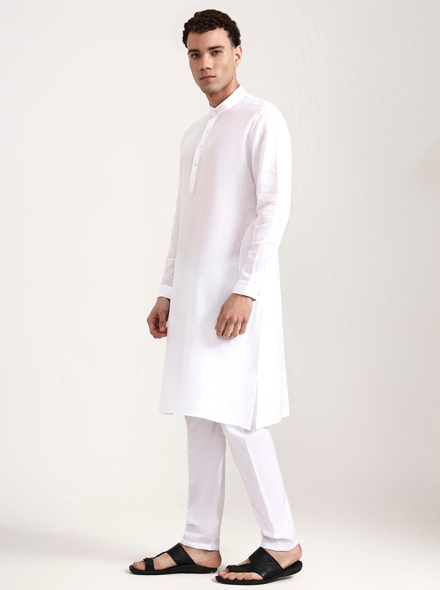 White Solid Modi Kurta | JadeBlue