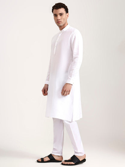 White Solid Modi Kurta | JadeBlue