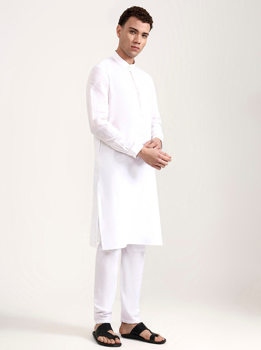 White Solid Modi Kurta | JadeBlue