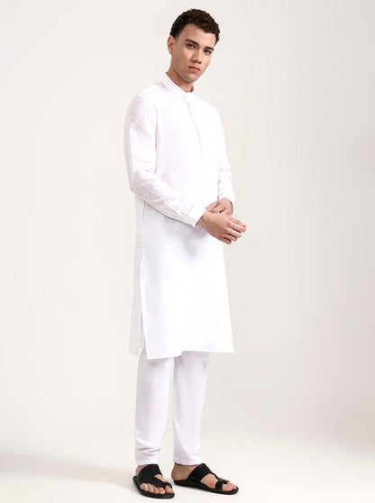 White Solid Modi Kurta | JadeBlue