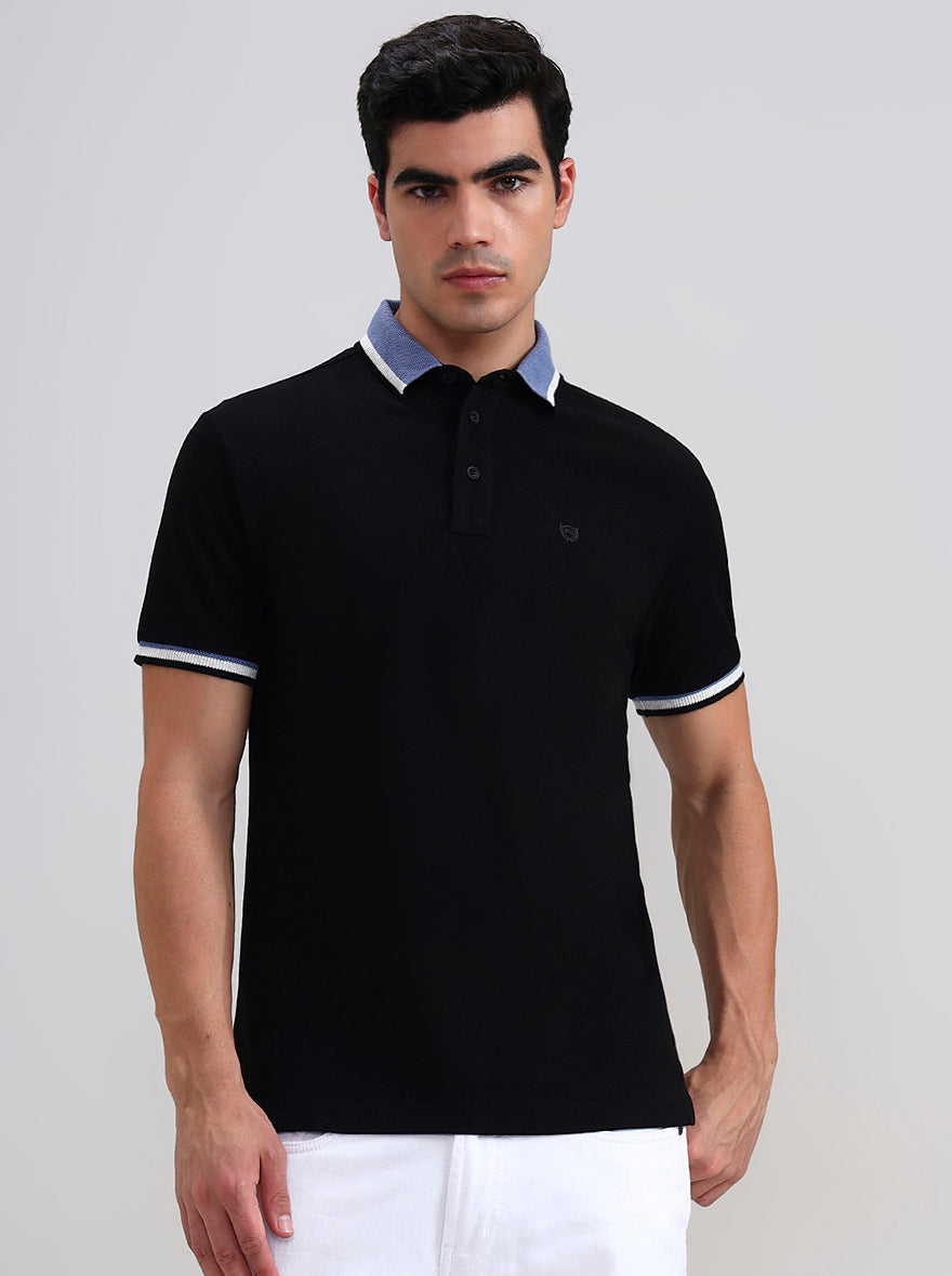 Black Solid Slim Fit Polo T-Shirt | JadeBlue