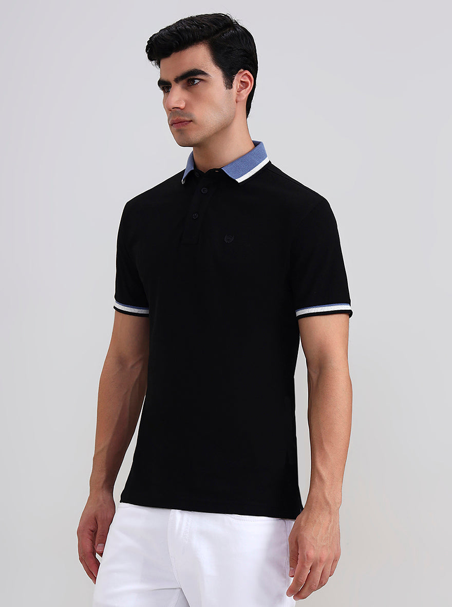 Black Solid Slim Fit Polo T-Shirt | JadeBlue