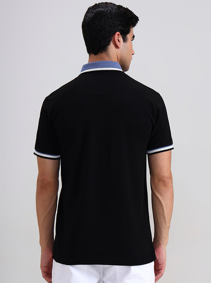 Black Solid Slim Fit Polo T-Shirt | JadeBlue