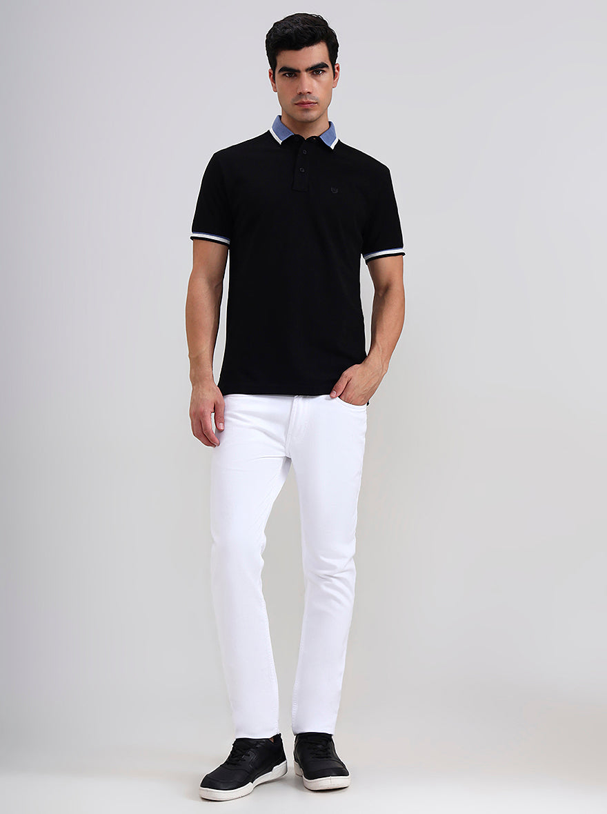 Black Solid Slim Fit Polo T-Shirt | JadeBlue
