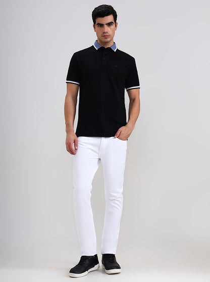 Black Solid Slim Fit Polo T-Shirt | JadeBlue