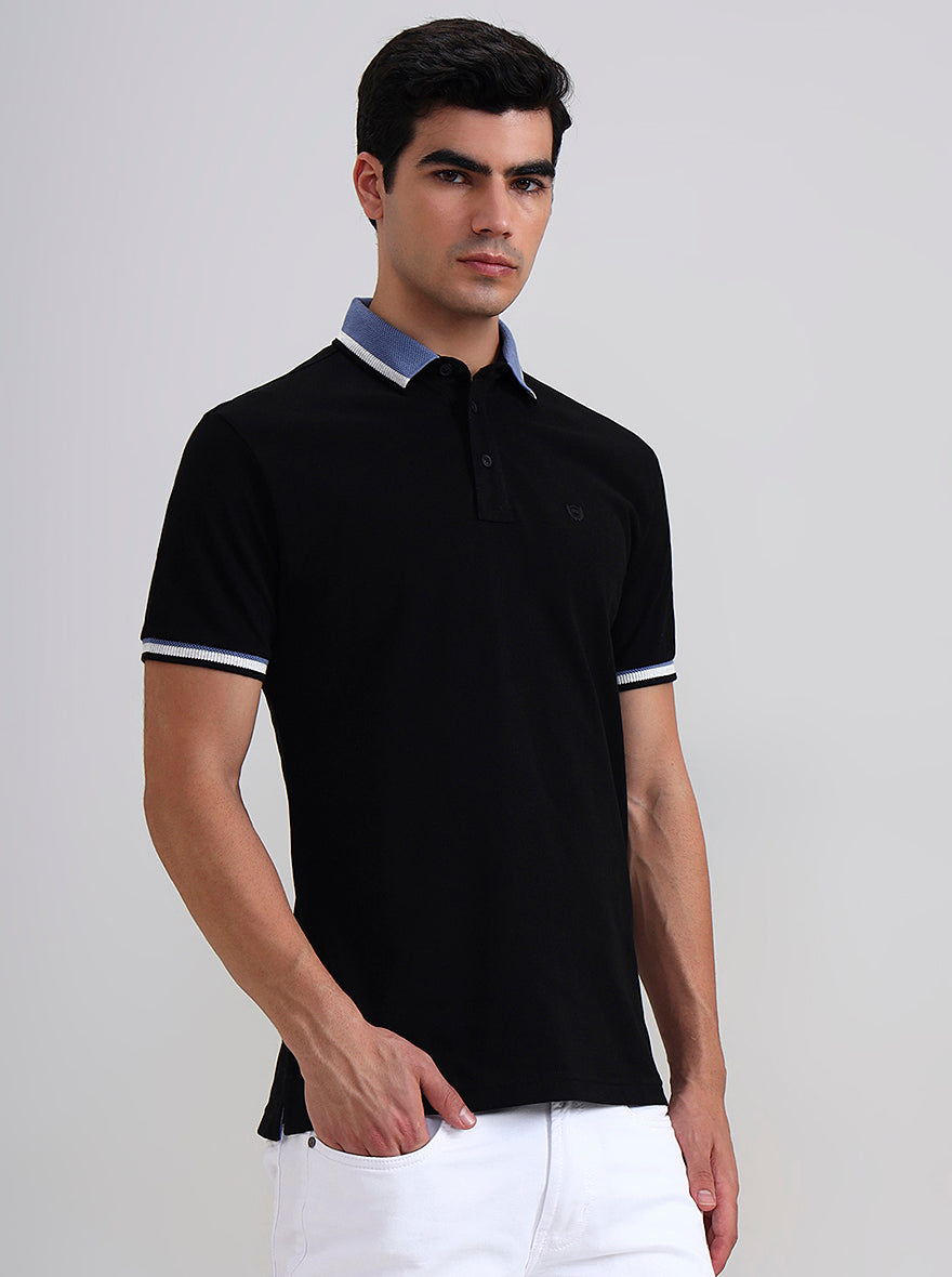 Black Solid Slim Fit Polo T-Shirt | JadeBlue