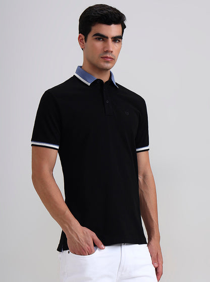 Black Solid Slim Fit Polo T-Shirt | JadeBlue