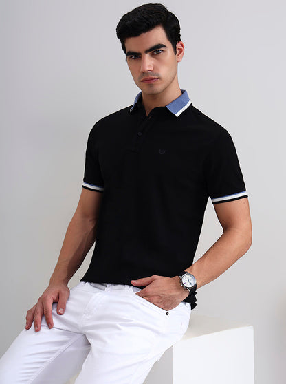 Black Solid Slim Fit Polo T-Shirt | JadeBlue