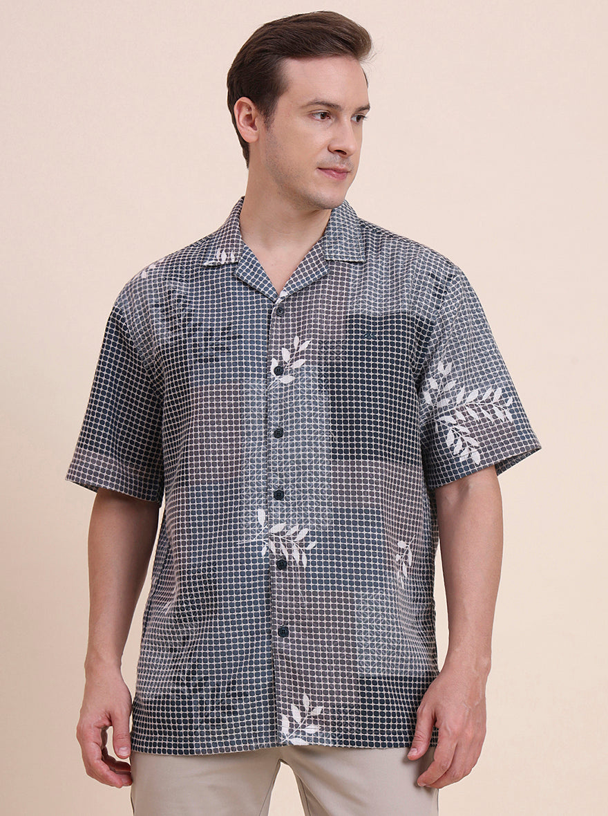 Navy & Green Printed Slim Fit Casual Shirt | JadeBlue