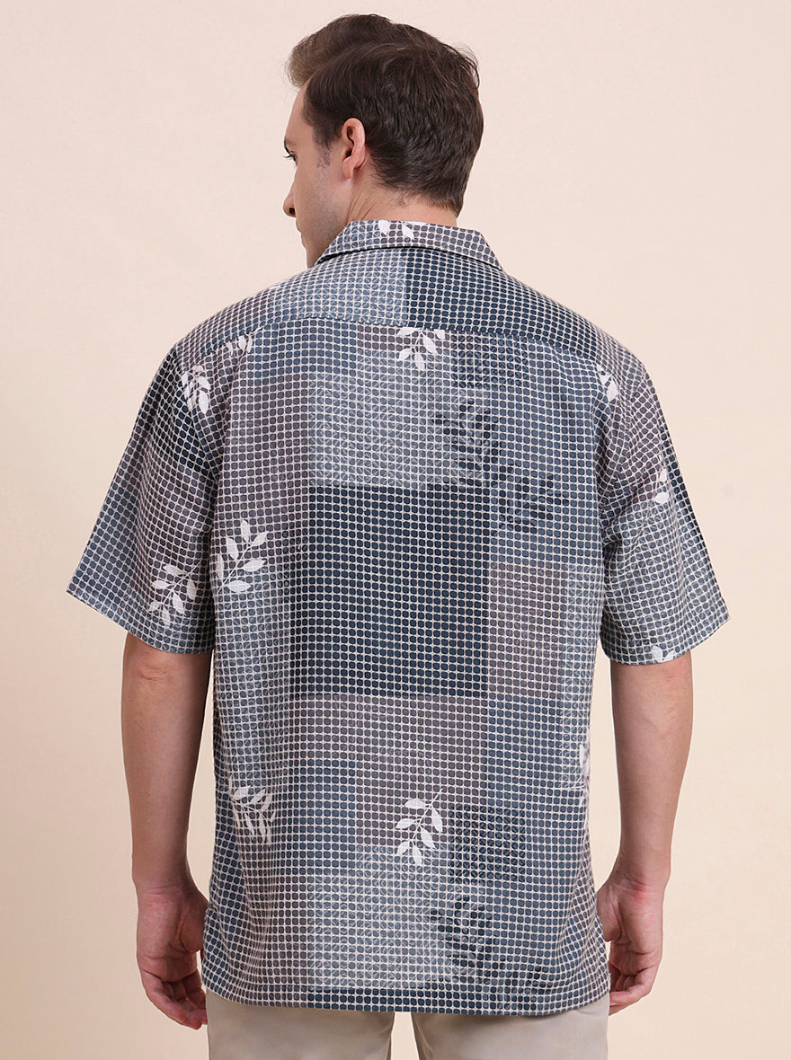 Navy & Green Printed Slim Fit Casual Shirt | JadeBlue