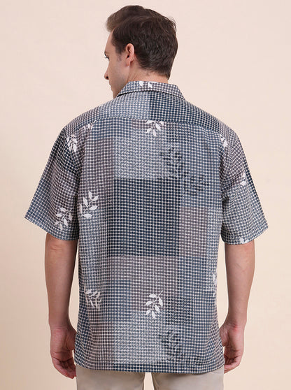 Navy & Green Printed Slim Fit Casual Shirt | JadeBlue