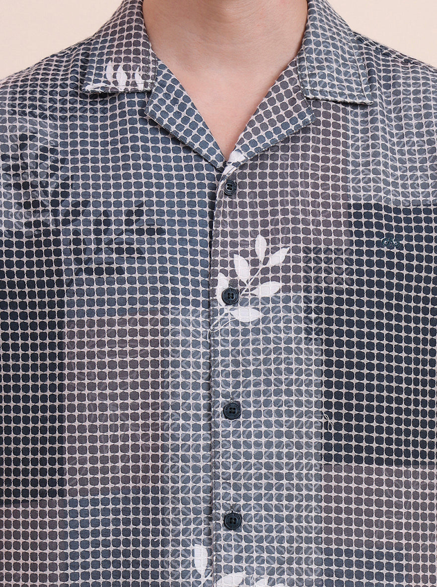 Navy & Green Printed Slim Fit Casual Shirt | JadeBlue