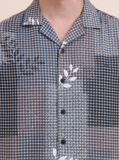 Navy & Green Printed Slim Fit Casual Shirt | JadeBlue